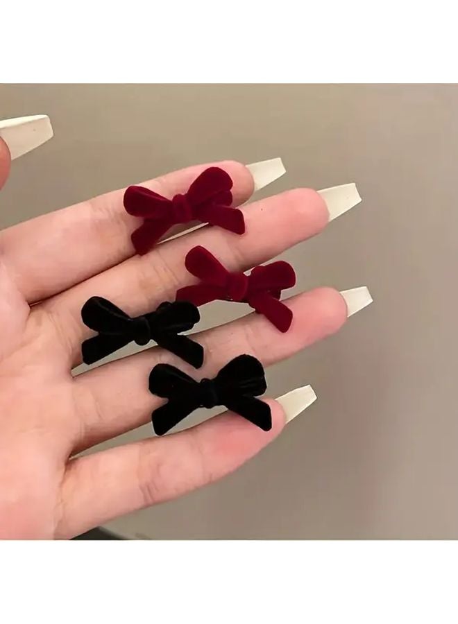 أربطة شعر من المخمل الأحمر والأسود، مجموعة من 4 قطع، إكسسوارات يومية أنيقة للنساء - Image 1